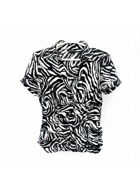 GUESS Black & White Animal Print Button-Up Top size- small